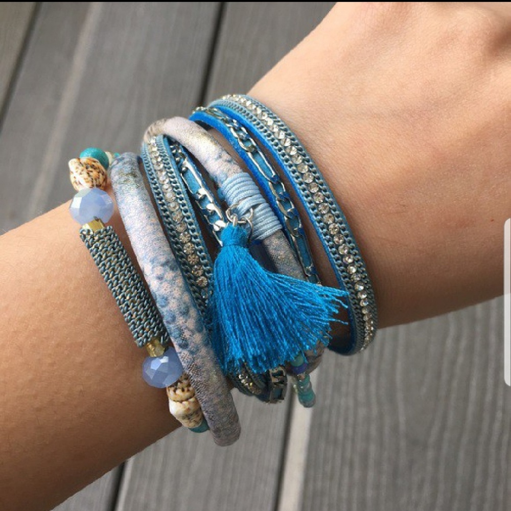 Blue Crystal Bracelet Wrap with Magnetic Clasp
